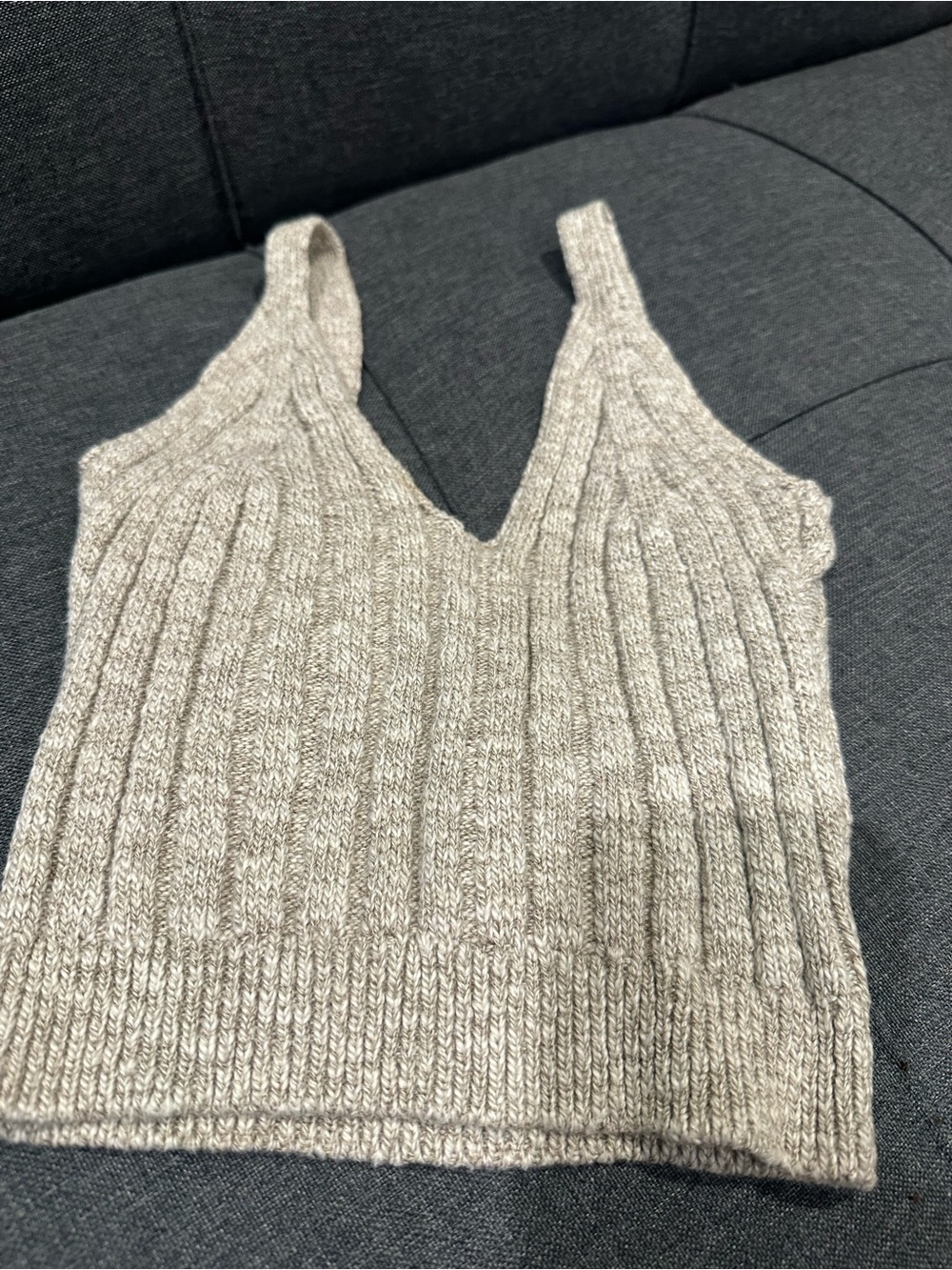 debut Ribbed V-Neck Sweater Vest in Light Beige